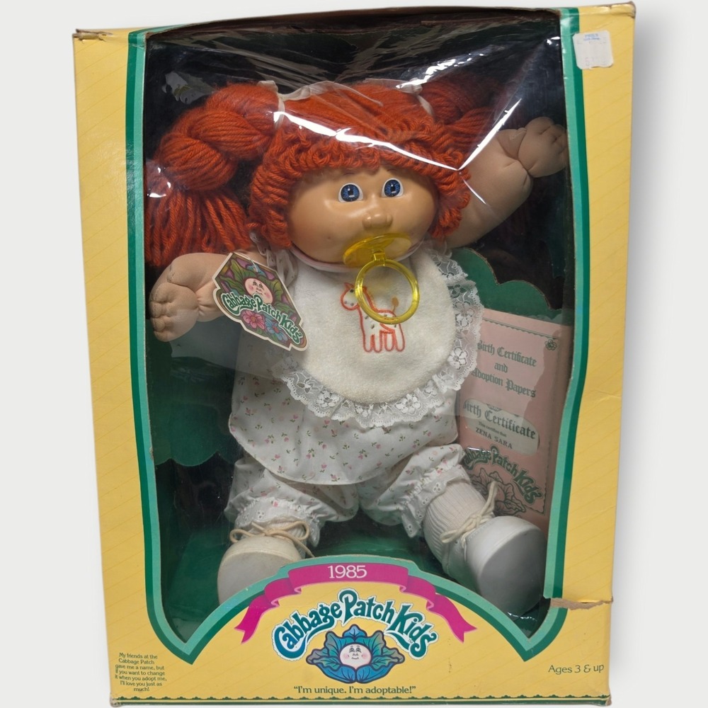 NEW Cabbage Patch Kids Doll 1985 LONG Red Hair Blue Eyes Girl IN BOX Zena Sara